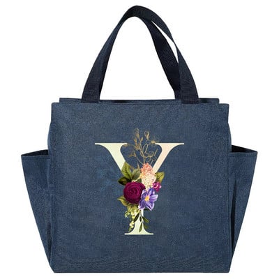 Višenamjenska rashladna torba velikog kapaciteta s bijelim ispisom slova, prijenosna termalna torba za ručak na patentni zatvarač za žene Kutija za ručak Torba za hranu za piknik