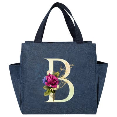 Višenamjenska rashladna torba velikog kapaciteta s bijelim ispisom slova, prijenosna termalna torba za ručak na patentni zatvarač za žene Kutija za ručak Torba za hranu za piknik