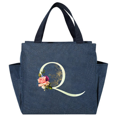 Višenamjenska rashladna torba velikog kapaciteta s bijelim ispisom slova, prijenosna termalna torba za ručak na patentni zatvarač za žene Kutija za ručak Torba za hranu za piknik