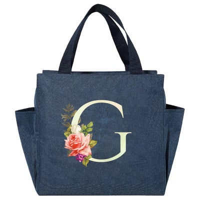 Višenamjenska rashladna torba velikog kapaciteta s bijelim ispisom slova, prijenosna termalna torba za ručak na patentni zatvarač za žene Kutija za ručak Torba za hranu za piknik