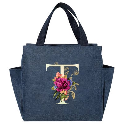 Višenamjenska rashladna torba velikog kapaciteta s bijelim ispisom slova, prijenosna termalna torba za ručak na patentni zatvarač za žene Kutija za ručak Torba za hranu za piknik