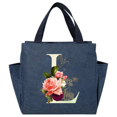 Višenamjenska rashladna torba velikog kapaciteta s bijelim ispisom slova, prijenosna termalna torba za ručak na patentni zatvarač za žene Kutija za ručak Torba za hranu za piknik