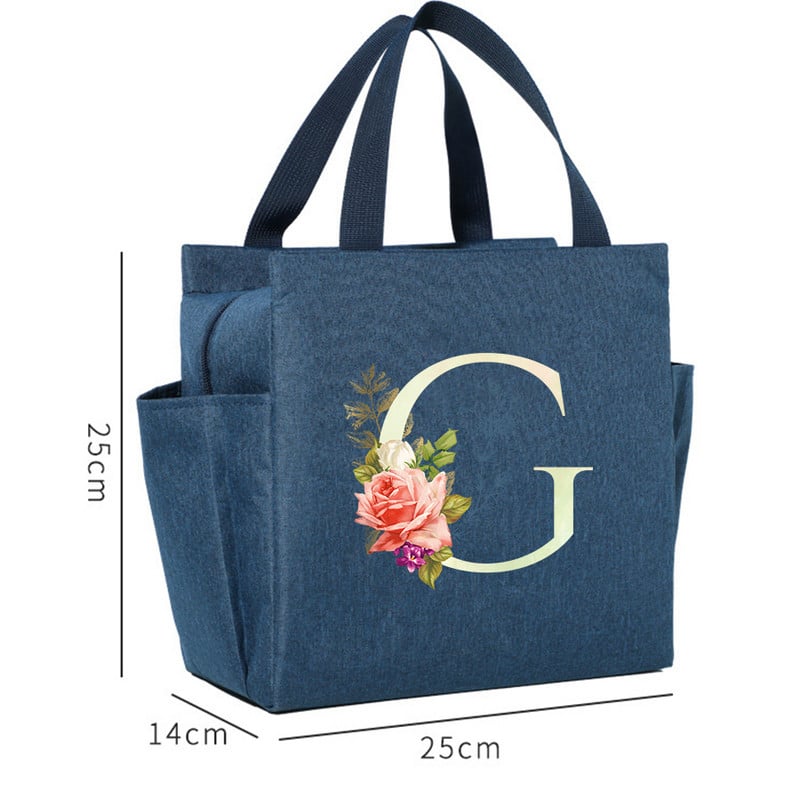 Višenamjenska rashladna torba velikog kapaciteta s bijelim ispisom slova, prijenosna termalna torba za ručak na patentni zatvarač za žene Kutija za ručak Torba za hranu za piknik