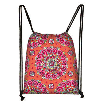 Mandala Floral Printing Τσάντα με κορδόνια Γυναικεία σαν Mandala Backpack Travel Shopping Φορητή πτυσσόμενη τσάντα αποθήκευσης