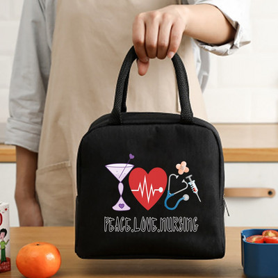 Hőszigetelt ebédlőtáska cipzáras hűtőtáska termikus táska ebédlődoboz vászon élelmiszer-piknik ebédtáskák munkához kézitáska nővér minta