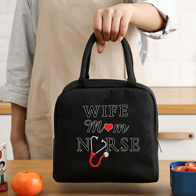 Hőszigetelt ebédlőtáska cipzáras hűtőtáska termikus táska ebédlődoboz vászon élelmiszer-piknik ebédtáskák munkához kézitáska nővér minta