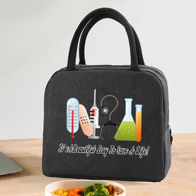 Hőszigetelt ebédlőtáska cipzáras hűtőtáska termikus táska ebédlődoboz vászon élelmiszer-piknik ebédtáskák munkához kézitáska nővér minta