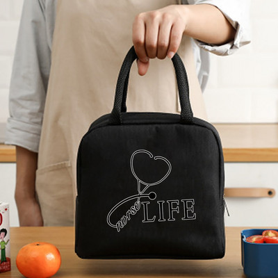 Hőszigetelt ebédlőtáska cipzáras hűtőtáska termikus táska ebédlődoboz vászon élelmiszer-piknik ebédtáskák munkához kézitáska nővér minta