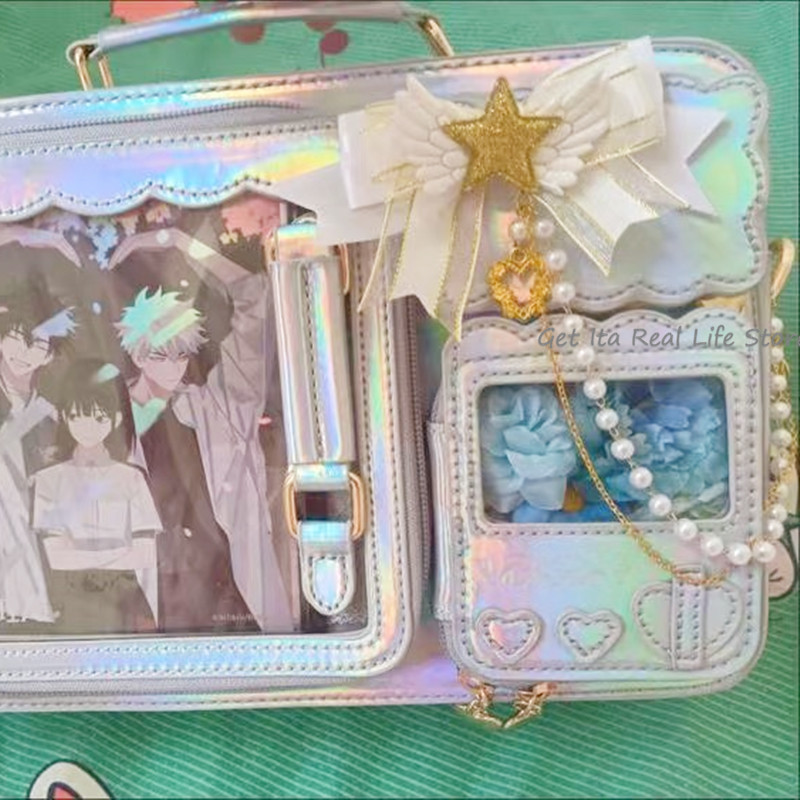 Kawaii Bow Ita Bag Chain Candy Colors Star Wing Bow Pins Podesiva DIY torba Pearl Chain Anime Itabag Decoration Accessories H340