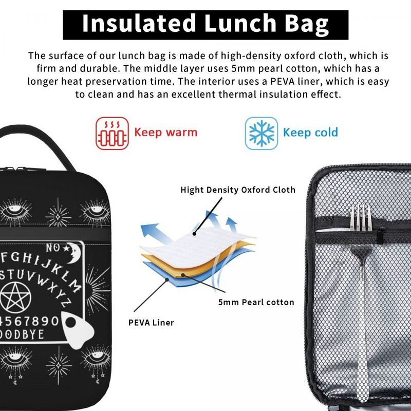 Mystická duchovná doska Halloween Witch Lunch Box nepriepustný Ouija okultný mágia chladič termálne izolované jedlo obed taška kancelária
