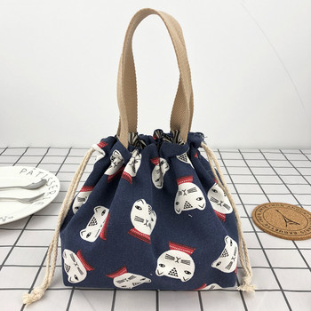 Cute Cartoon Print Bento Bag Casual String Φορητές τσάντες μεσημεριανού τσαντάκια καμβά Τσάντες για πικ-νικ Τσάντες γεύματος για εργασία