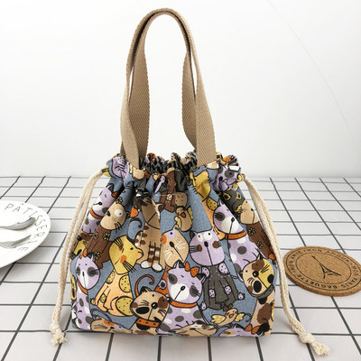 Geantă Bento drăguță cu imprimeu de desene animate, ocazional cu șnur, genți portabile de prânz, pungi de prânz pentru mâncare, pungi de picnic, pungi de prânz pentru muncă