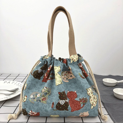 Geantă Bento drăguță cu imprimeu de desene animate, ocazional cu șnur, genți portabile de prânz, pungi de prânz pentru mâncare, pungi de picnic, pungi de prânz pentru muncă