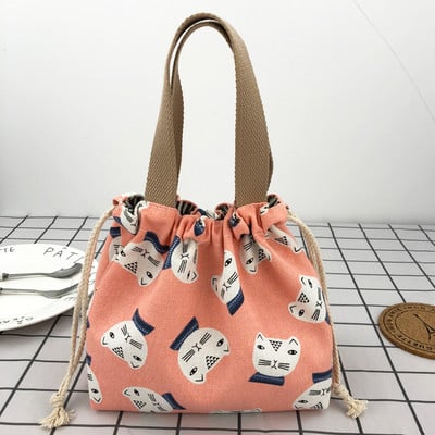 Geantă Bento drăguță cu imprimeu de desene animate, ocazional cu șnur, genți portabile de prânz, pungi de prânz pentru mâncare, pungi de picnic, pungi de prânz pentru muncă