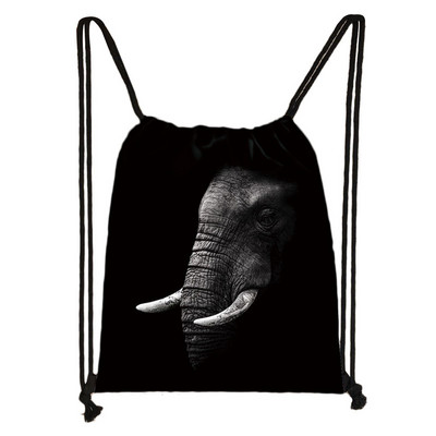 Fekete-fehér Vadállatok Nyomtatás Zsinóros táska Férfi Tárolótáskák Fiúk Tigris Oroszlán Farkas Hátizsák Tinédzser utazótáska Könyvtáska