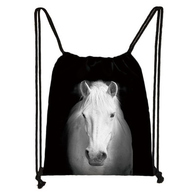 Fekete-fehér Vadállatok Nyomtatás Zsinóros táska Férfi Tárolótáskák Fiúk Tigris Oroszlán Farkas Hátizsák Tinédzser utazótáska Könyvtáska