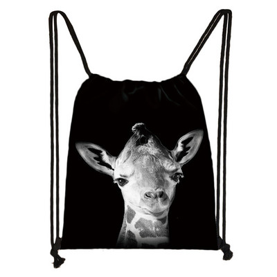 Fekete-fehér Vadállatok Nyomtatás Zsinóros táska Férfi Tárolótáskák Fiúk Tigris Oroszlán Farkas Hátizsák Tinédzser utazótáska Könyvtáska