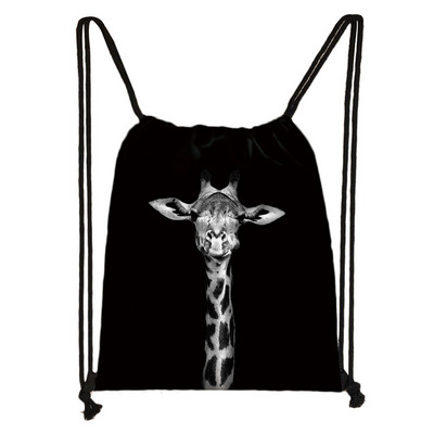 Fekete-fehér Vadállatok Nyomtatás Zsinóros táska Férfi Tárolótáskák Fiúk Tigris Oroszlán Farkas Hátizsák Tinédzser utazótáska Könyvtáska