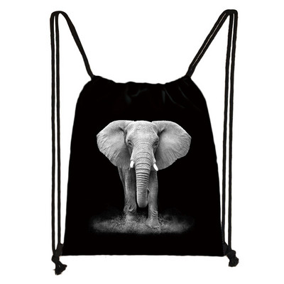 Fekete-fehér Vadállatok Nyomtatás Zsinóros táska Férfi Tárolótáskák Fiúk Tigris Oroszlán Farkas Hátizsák Tinédzser utazótáska Könyvtáska