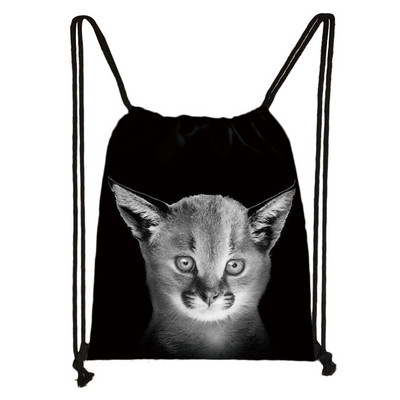 Fekete-fehér Vadállatok Nyomtatás Zsinóros táska Férfi Tárolótáskák Fiúk Tigris Oroszlán Farkas Hátizsák Tinédzser utazótáska Könyvtáska