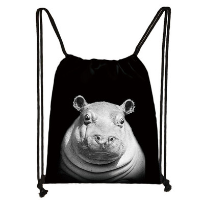 Fekete-fehér Vadállatok Nyomtatás Zsinóros táska Férfi Tárolótáskák Fiúk Tigris Oroszlán Farkas Hátizsák Tinédzser utazótáska Könyvtáska