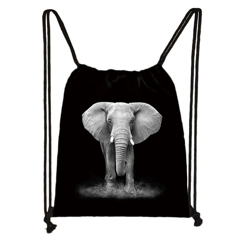 Fekete-fehér Vadállatok Nyomtatás Zsinóros táska Férfi Tárolótáskák Fiúk Tigris Oroszlán Farkas Hátizsák Tinédzser utazótáska Könyvtáska