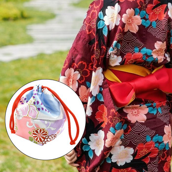 Sakura Ιαπωνική τσάντα κορδονιών για κορίτσια Yukata Robe Wedding Cosplay Travel Cosmetic Coin τσαντάκι Σπίτι Τσάντα μεσημεριανού γεύματος Τσάντα χειρός Τηλέφωνο Θήκη