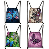 Geantă frumoasă cu șnur cu imprimeu de fluturi Genți de depozitare la modă pentru femei Rucsac casual cu spate moale Geantă de călătorie pentru fete adolescente