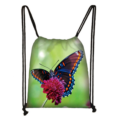 Geantă frumoasă cu șnur cu imprimeu de fluturi Genți de depozitare la modă pentru femei Rucsac casual cu spate moale Geantă de călătorie pentru fete adolescente