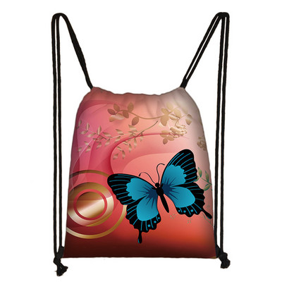 Geantă frumoasă cu șnur cu imprimeu de fluturi Genți de depozitare la modă pentru femei Rucsac casual cu spate moale Geantă de călătorie pentru fete adolescente