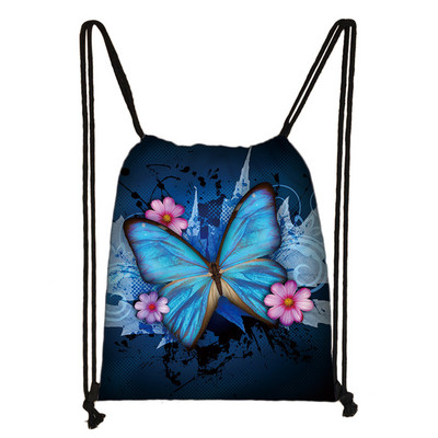 Geantă frumoasă cu șnur cu imprimeu de fluturi Genți de depozitare la modă pentru femei Rucsac casual cu spate moale Geantă de călătorie pentru fete adolescente