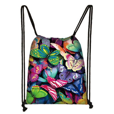 Geantă frumoasă cu șnur cu imprimeu de fluturi Genți de depozitare la modă pentru femei Rucsac casual cu spate moale Geantă de călătorie pentru fete adolescente