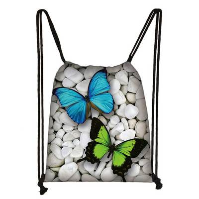 Geantă frumoasă cu șnur cu imprimeu de fluturi Genți de depozitare la modă pentru femei Rucsac casual cu spate moale Geantă de călătorie pentru fete adolescente