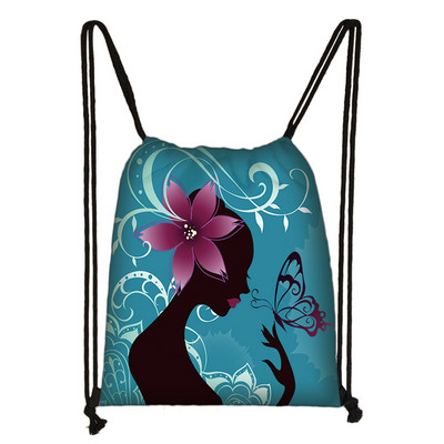Geantă frumoasă cu șnur cu imprimeu de fluturi Genți de depozitare la modă pentru femei Rucsac casual cu spate moale Geantă de călătorie pentru fete adolescente