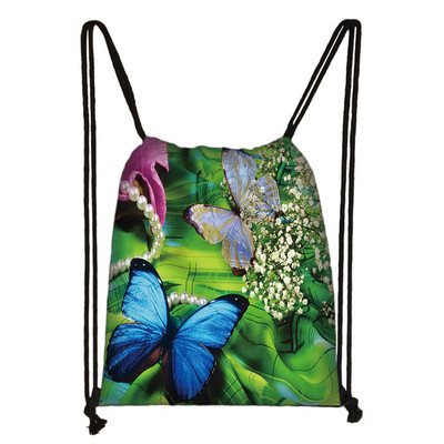 Geantă frumoasă cu șnur cu imprimeu de fluturi Genți de depozitare la modă pentru femei Rucsac casual cu spate moale Geantă de călătorie pentru fete adolescente