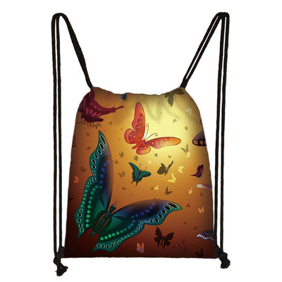 Geantă frumoasă cu șnur cu imprimeu de fluturi Genți de depozitare la modă pentru femei Rucsac casual cu spate moale Geantă de călătorie pentru fete adolescente