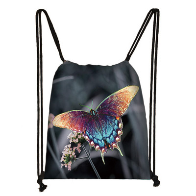 Geantă frumoasă cu șnur cu imprimeu de fluturi Genți de depozitare la modă pentru femei Rucsac casual cu spate moale Geantă de călătorie pentru fete adolescente