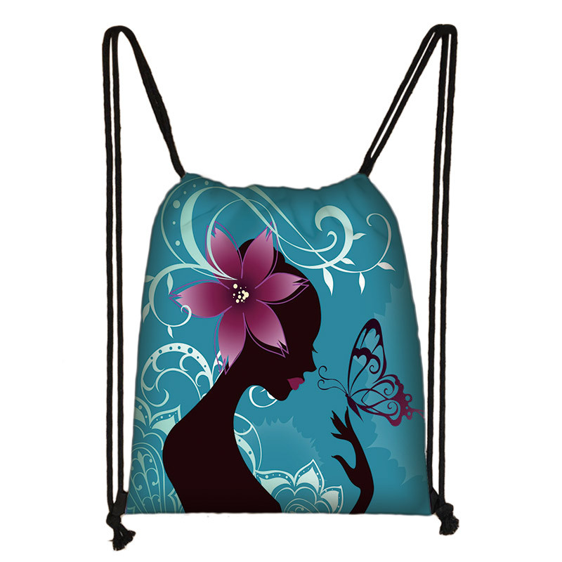 Geantă frumoasă cu șnur cu imprimeu de fluturi Genți de depozitare la modă pentru femei Rucsac casual cu spate moale Geantă de călătorie pentru fete adolescente