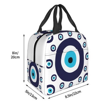 Navy Blue And Aqua Nazar Evil Eye Lucky Charm Insolated Lunch Bag Amulet Boho Cooler Thermal Lunch Tote Γραφείο Ταξίδι για πικνίκ