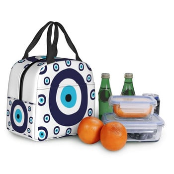 Navy Blue And Aqua Nazar Evil Eye Lucky Charm Insolated Lunch Bag Amulet Boho Cooler Thermal Lunch Tote Γραφείο Ταξίδι για πικνίκ