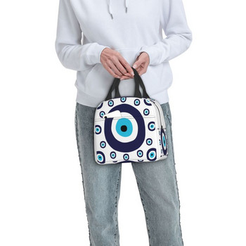 Navy Blue And Aqua Nazar Evil Eye Lucky Charm Insolated Lunch Bag Amulet Boho Cooler Thermal Lunch Tote Γραφείο Ταξίδι για πικνίκ