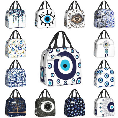 Tamnoplava i Aqua Nazar Evil Eye Lucky Charm Izolirana torba za ručak Amulet Boho Cooler Termalna torba za ručak Uredsko putovanje za piknik
