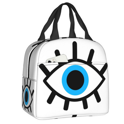 Tumši zila un Aqua Nazar Evil Eye Lucky Charm izolēta pusdienu soma Amulets Boho Cooler termiskais pusdienu komplekts biroja piknika ceļojumi