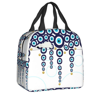 Tumši zila un Aqua Nazar Evil Eye Lucky Charm izolēta pusdienu soma Amulets Boho Cooler termiskais pusdienu komplekts biroja piknika ceļojumi