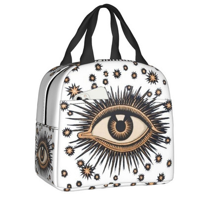 Tumši zila un Aqua Nazar Evil Eye Lucky Charm izolēta pusdienu soma Amulets Boho Cooler termiskais pusdienu komplekts biroja piknika ceļojumi
