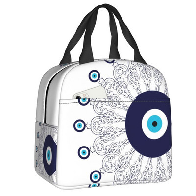 Tumši zila un Aqua Nazar Evil Eye Lucky Charm izolēta pusdienu soma Amulets Boho Cooler termiskais pusdienu komplekts biroja piknika ceļojumi