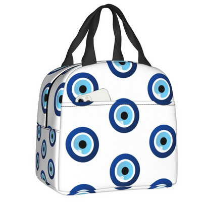 Tumši zila un Aqua Nazar Evil Eye Lucky Charm izolēta pusdienu soma Amulets Boho Cooler termiskais pusdienu komplekts biroja piknika ceļojumi