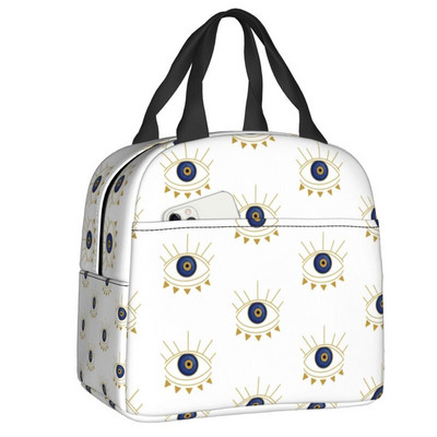 Tumši zila un Aqua Nazar Evil Eye Lucky Charm izolēta pusdienu soma Amulets Boho Cooler termiskais pusdienu komplekts biroja piknika ceļojumi
