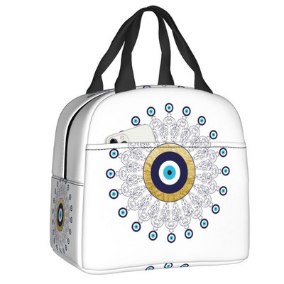 Tumši zila un Aqua Nazar Evil Eye Lucky Charm izolēta pusdienu soma Amulets Boho Cooler termiskais pusdienu komplekts biroja piknika ceļojumi