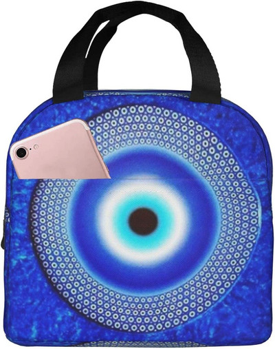 Tumši zila un Aqua Nazar Evil Eye Lucky Charm izolēta pusdienu soma Amulets Boho Cooler termiskais pusdienu komplekts biroja piknika ceļojumi